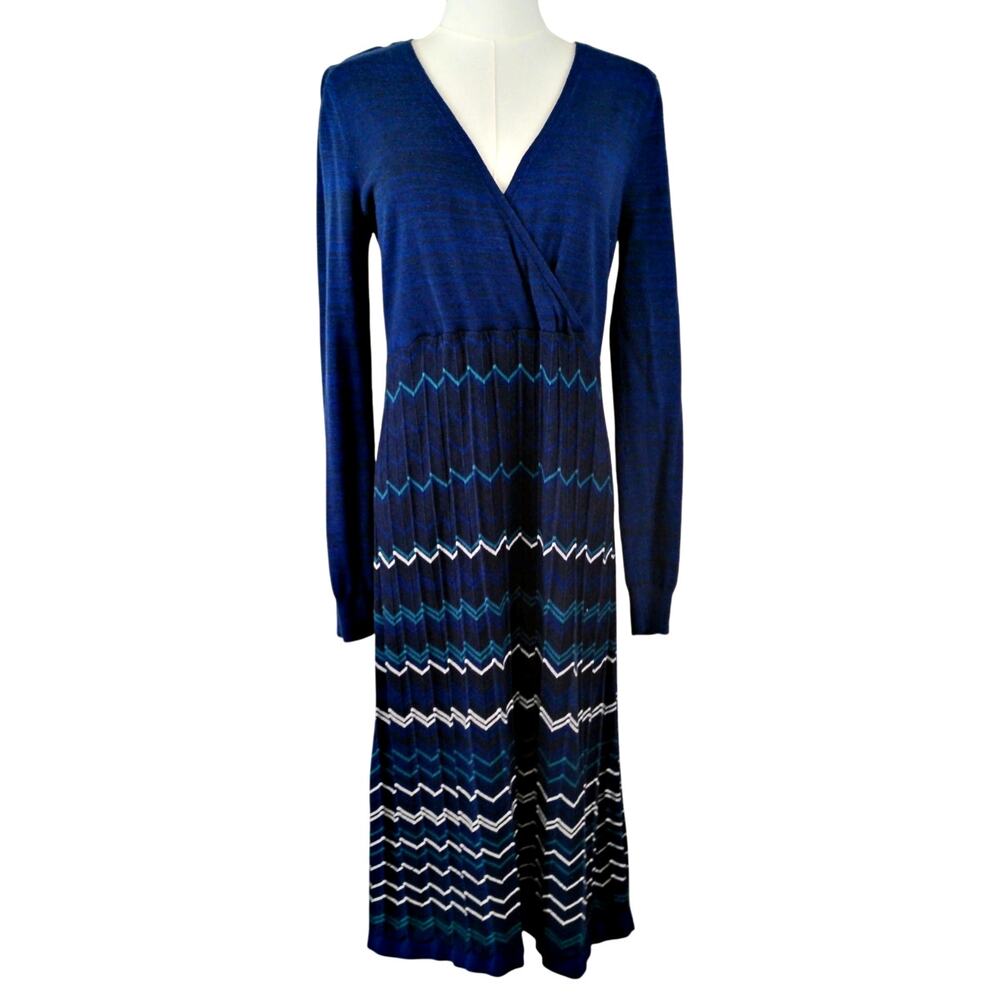 Seraphine Blue V-Neck Chevron Midi Knit Nursing Dress Lightweight Sz 8